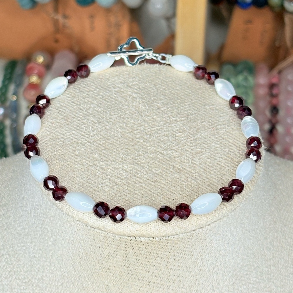 Garnet & Mother of Pearl Bracelet